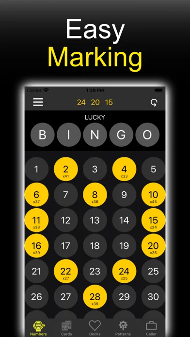 SnapBingo number marking screen